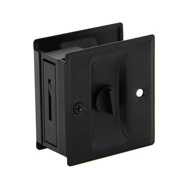 Privacy Sliding Door Lock with Pull, Solid Brass Pocket Door Privacy Lock, Matte Black, 1 Pack