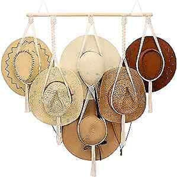 Macrame Hat Hangers Boho Hat Rack for Wall Hat Holder Display For 6 Hat