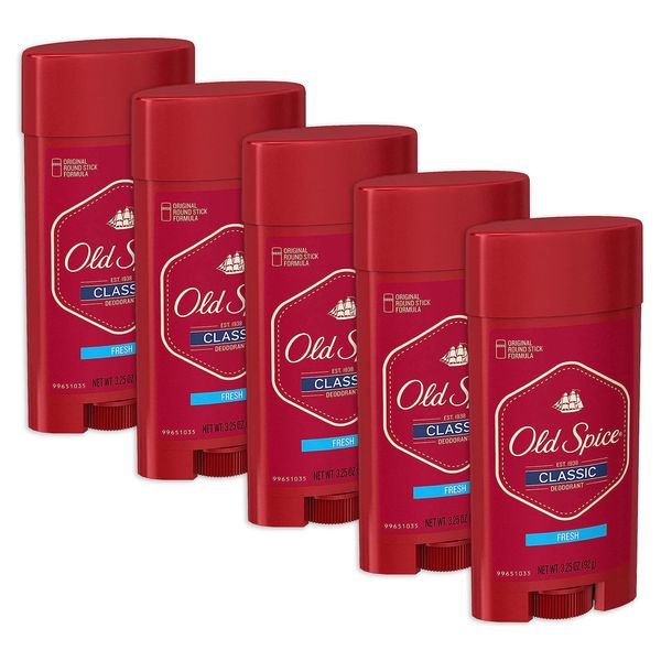 Old Spice Classic Deodorant Stick, Fresh 3.25 oz (Pack of 5)