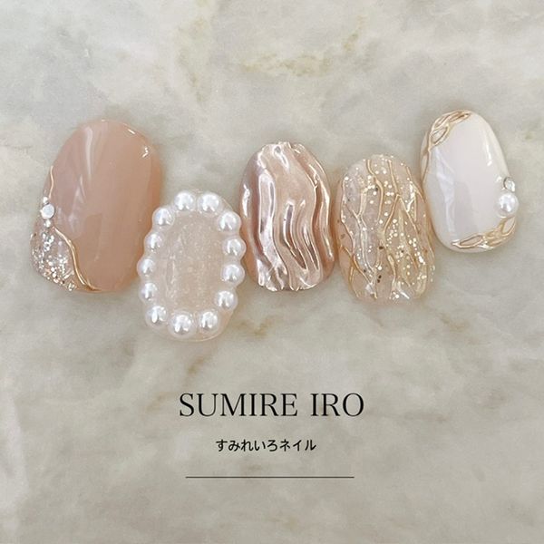 Nail tips False nails Bridal nails Short Coming-of-age nails Design Simple nails Nail Beige nails Small nails Large nails Very short Chibi nails Adult nails False nails Custom nails<br> [o2130] Cinnamon beige undulating mirror surround mirror line