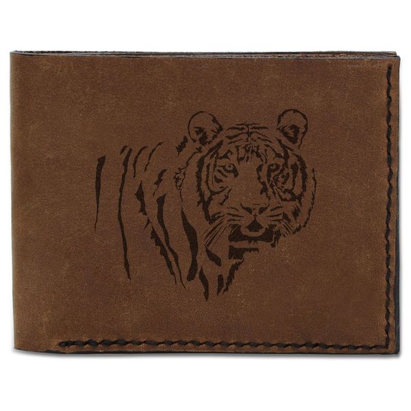 Men's Pink Tiger Drawing Handmade Natural Genuine Pull-up Leather Wallet MHLT_03