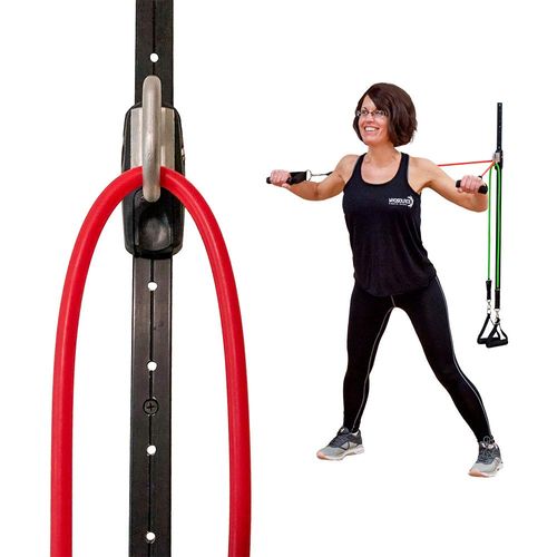 Myosource Kinetic Bands Space Saver Gym Resistance Bands Exercise Equipment for at Home Fitness Workout | Resistance Band Wall Anchor with 1 Rail, 1 Rail Car (4 Resistance Bands, 1 Set of Handles)