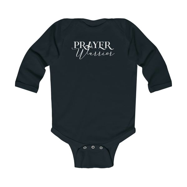 Infant Long Sleeve Bodysuit, Prayer Warrior Christian Inspiration - Black / 6M