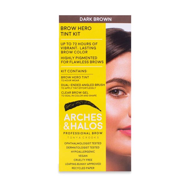 Arches & Halos Brow Hero Tint Kit - With Brow Tint, Angled Brush and Clear Brow Gel - For Long-lasting, Naturally Tinted, Pigmented Brow Color - Vegan and Cruelty Free - Dark Brown