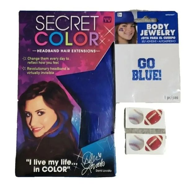 Secret Color BLUE Demi Lovato Headband Hair Extensions Tattoo Football Baseball