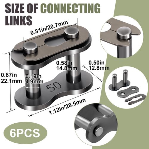SmallCat 6 Pack #50 Roller Chain Connecting Links, Carbon Steel Master Connector Link for Agricultural Machines, Motorcycles, Mini Bike