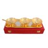 Silver & Gold Plated Bowl Peacock Carving Set 7 Pcs. (Bowl 4" Diameter & Tray 13" x 5.5") IND