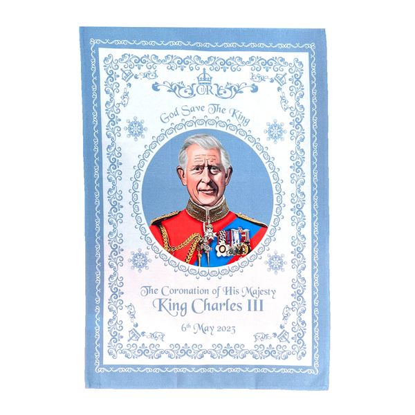 SAJAK King Charles III Coronation Commemorative Kitchen Tea Towel: The Perfect Souvenir for Royal Fans and Home Decor Enthusiasts, Grey, 48 x 72 cm, 19014