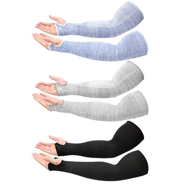 Janmercy 3 Pairs Elderly Arm Sleeves for Thin Skin Protective Arm Covers with Thumb Hole Arm Elbow Protectors from Abrasions Bruising Sun Exposure for Women Men (Black, Gray, Blue)