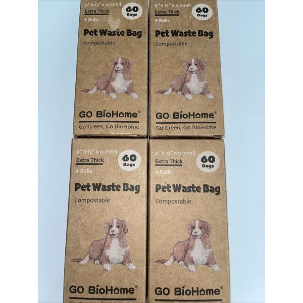 Go BioHome Pet Waste Bag Compostable 60 Bags/Box 4 Boxes