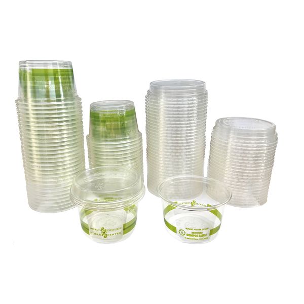 Outside the Box Papers 4 Ounce Compostable Corn Plastic Cups with Lids - 50 Pack
