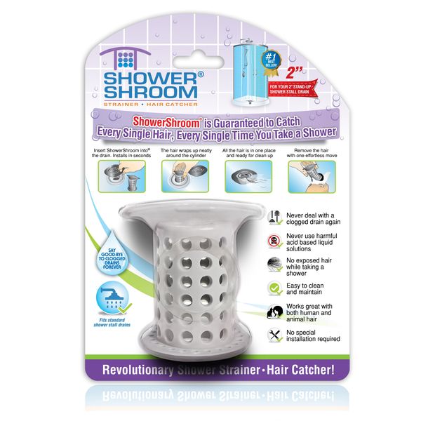 ShowerShroom the Revolutionary 2" Stand-Up Shower Stall Drain Protector Hair Catcher/Strainer, Gray