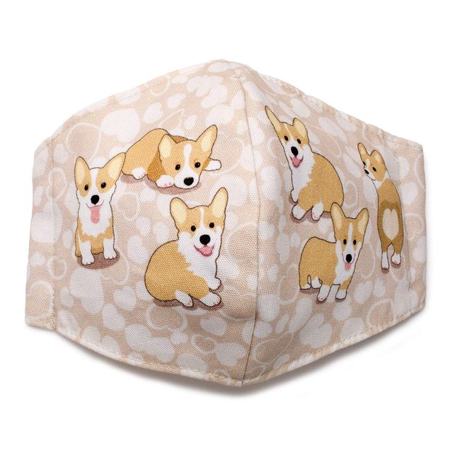 Pet Lovers EM-126B Corgi Mask That Will Make Everyone Energetic for Adults, Beige, Three-Layer Construction, Antiviral, Antibacterial, Odor Resistant, Made in Japan, 3D