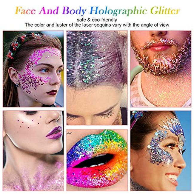 Holographic Chunky Glitter Sequins, 12 Colors Mixed Cosmetic