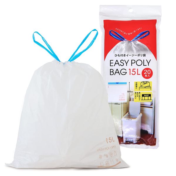 Nexa Trash Bags, Easy Plastic Bags with Drawstrings, 3.5 gal (15 L), 20 Pieces, Milky White, Tiable