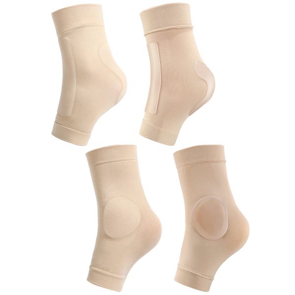 2 Pairs Padded Skate Socks Ankle Protector Ice Skating Boots Socks Skate Ankle Guards Ankle Sleeve Pad for Boots, Skates, Splints, Braces Beige