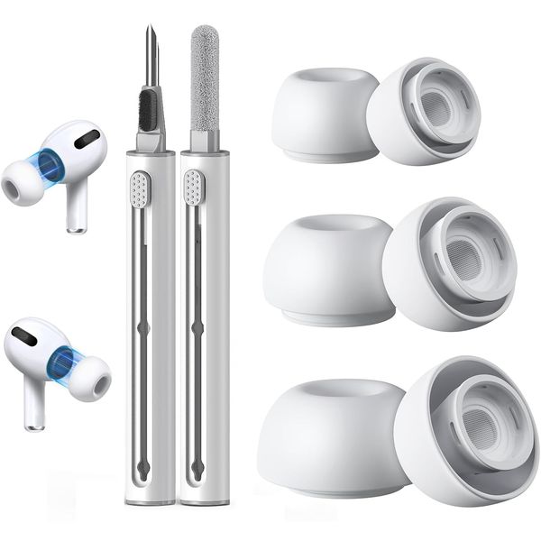 [3 Pairs] T Tersely Replacement Ear Tips (S/M/L) for AirPods Pro/AirPods Pro 2nd with Noise Reduction Hole & Built-in Dust Guard Screen, Cleaner Kit for AirPods 1 2 3 Pro/Pro 2 - White