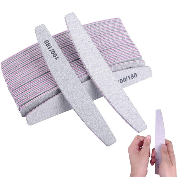 Nail Files, 25 Pcs Professional Nail File, 100/180 Grit Washable Nail File, Double Sided Emery Board Manicure Tools Nail Styling Tools Pet Grooming Tools (Half-Moon-Shaped)