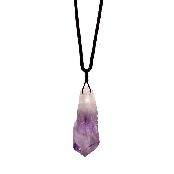 Paialco Big Natural Amethyst Quartz Crystal Point Pendant Necklace, Cord String