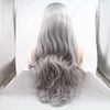 Ombre Gray 2 Tones Synthetic Lace Front Wig Dark Roots Long Loose Wave Silver Grey Replacement Hair Wigs For Women Heat Resistant Fiber Hair Half Hand Tied (24 Inch, loosewave/lace front wig)