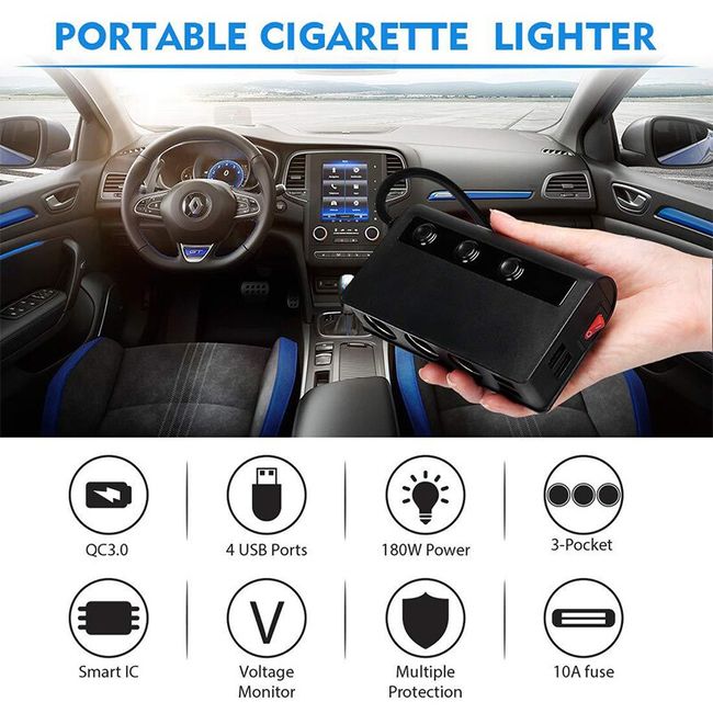 3 way Car Cigarette Lighter Socket Splitter 12V 4 USB Charger Power Adapter  180W 12V Multi-function Car Cigarette Lighter