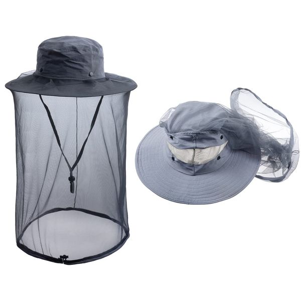 ZffXH Mosquito Hat Net, Dark Gray Mesh Sun Hat with Veil, Bee Keepers Hat with Net, Fly Hat Net, Anti Insect Hat, Safari Hat, Midge Hats with Netting, Midge Insect Head Net Hat Mesh Face Protector