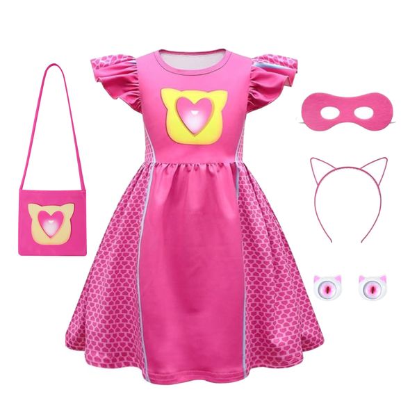 SHELOVESIT Girls Superhero Cosplay Costume Kitties Dress Movie Character Cat Dress Up Outfits - 110cm/4T-5T - Rose