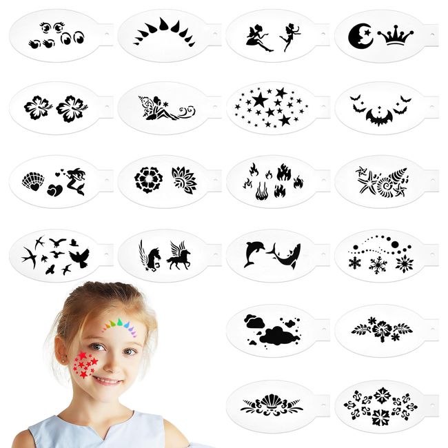 20 Stück Tattoo Schablonen Kinder, Kinderschminken Schablonen, Schminkschablonen Gesicht Wiederverwendbar für Kinder Halloween Urlaub Party Make-up Körperkunstmalerei