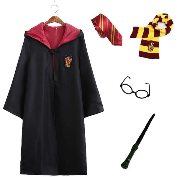 Iwamatu Harry Potter Gryffindor Complete Cosplay 5-Piece Set (Robe [125 Size] + Magic Wand + Scarf + Tie + Date+ Glasses + Unisex Costume, 47.2 - 51.2 inches (120 - 130 cm)