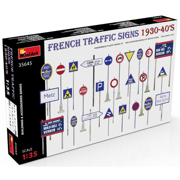 Mini Art 1/35 France Road Sign Set, 1930-1940s, Plastic Model MA35645