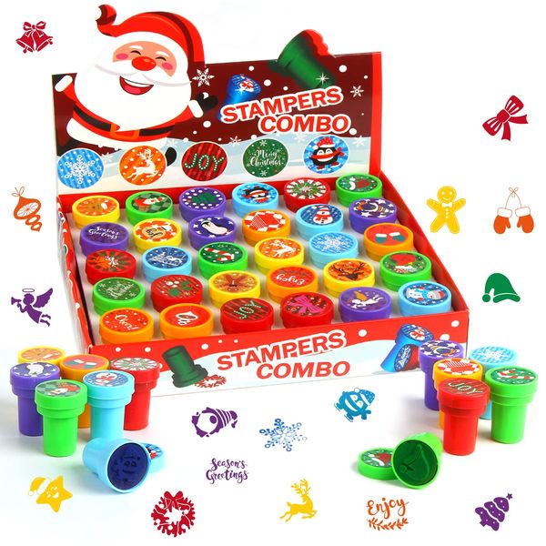 DIYASY Christmas Stampers for Kids, 6 Colours Xmas Self-Inking Stampers Christmas Themes Stampers (30 Pack)