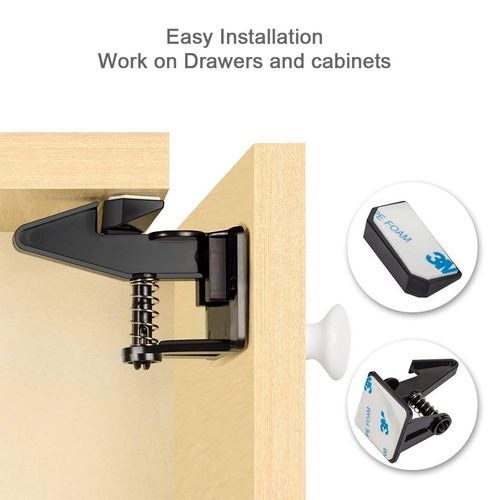 12 Pack White&Black Child Cabinet Locks, SACONELL Baby Proofing Safety Invisible Drawer Latches, Strong Adhesive Easy Install, Kids Proofing Lock for Cupboards,Kitchen,Drawers,Dresser Doors,Closet