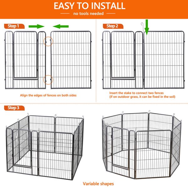 40" 8 Panel Heavy Duty Metal Pet Dog Playpen Kennel Exercise Fence Cage Black