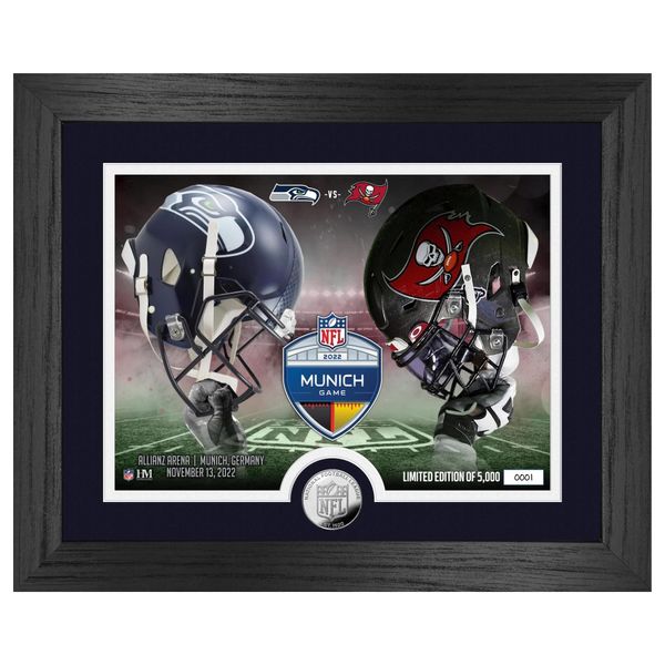 Great Branding NFL Munich Game Tampa Bay Buccaneers vs Seattle Seahawks Hanging Box Helm Silver Coin gerahmtes Bild 40x33cm, mehrfarbig, Einheitsgröße