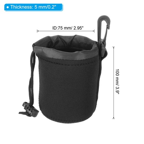 PATIKIL Camera Lens Bag, 4 Pcs 3" ID x 3.9" H Drawstring Lens Pouch with Thick Protective Neoprene, Lens Case for DSLR Camera Lens, Water Coffee Cups Black