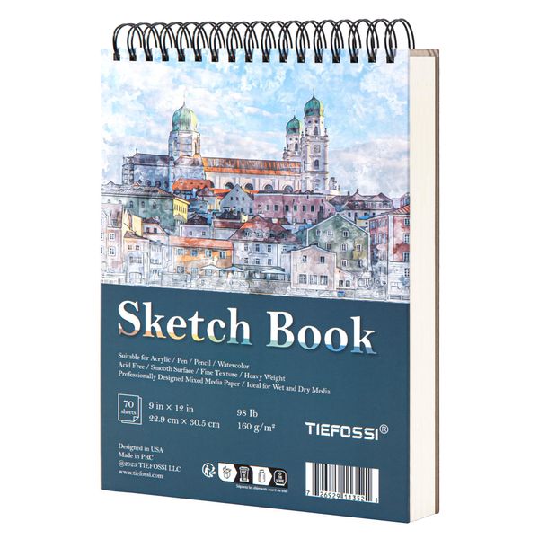 TIEFOSSI Sketch Book 9×12 in, Art Supplies for Girls Ages 8-12, 160 GSM Drawing Paper Pad, Hardcover Sketchbook for Drawing, Drawing Painting Sketching Pad, Gift Women Men Artists, Design in USA