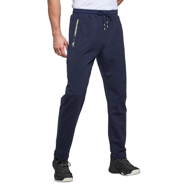 JustSun Jogginghose Herren Baumwolle Sporthose Herren Lang Trainingshose Männer Sweatpants Freizeithose Sport Hosen Herren mit Reissverschluss Blau L