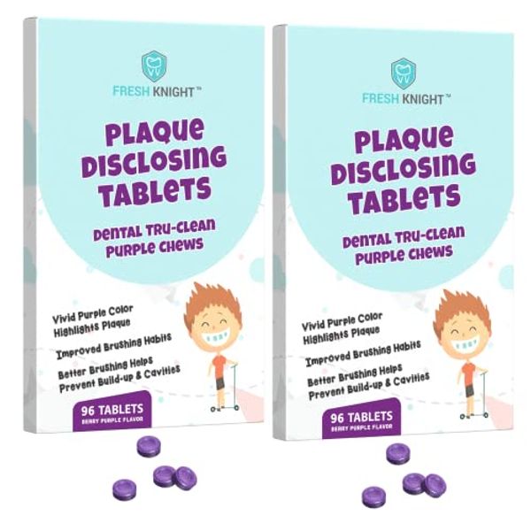 Plaque Disclosing Tablets for Teeth, 96 Count, Dental Disclosing Tablets for Kids or Adults, Shows Plaque, Helps Teach Kids Teeth Brushing Habits for Clean Teeth, by Fresh Knight, Pack of (2)