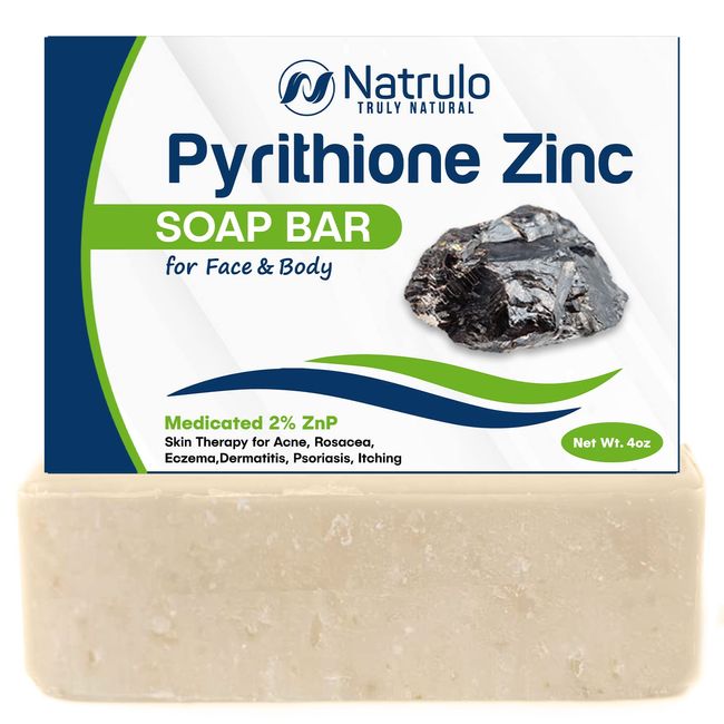 Pyrithione Zinc Soap Bar for Face & Body, 4oz | Medicated 2% ZnP Bar Soap Skin Therapy Cleanser for Acne, Rosacea, Eczema, Dermatitis, Psoriasis, Itching | Cleansing, Calming Facial Wash Made in USA