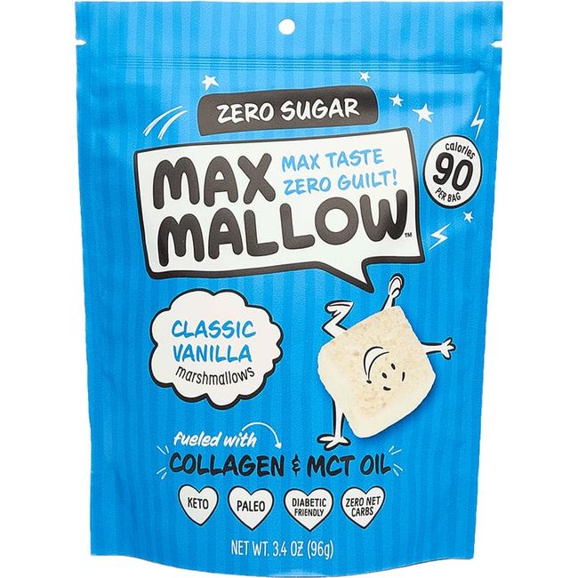 Know Brainer Max Mallow Classic Vanilla - Guilt-Free & Zero Sugar Marshmallows - Low Carb, Zero Fat, Gluten-Free & Ketogenic - Marshmallow Fueled with Collagen, MCT - Pack of 3