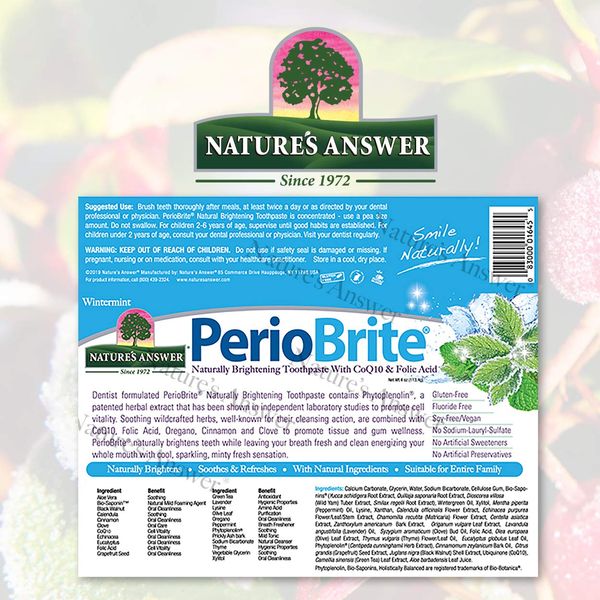 Nature's Answer Periobrite Whitening Toothpaste | Soothes & Refreshes | Gluten-Free, Flouride-Free Soy-Free & Vegetarian | Not Tested On Animals | No Artificial Sweeteners 4oz (3 Pack)