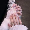 24pcs Nail Tips Nude Powder Butterfly Decoration Small Floral Pattern for Wedding, Party, Holiday, Dating, Prom, Daily Life