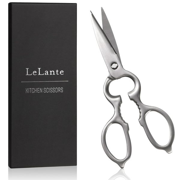 LeLante Kitchen Scissors, Disassemble and Washable, All Stainless Steel, Dishwasher Safe