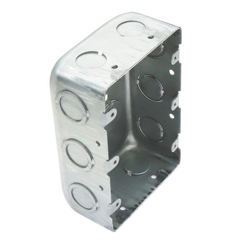 Qlvily 1 Pack Three Gang Multi Device Switch Box, 5.8" L X 4.1" W, 2.2" Deep Metal Electrical Box, 6-TKO's & 4-1/2"KO's Side KO, 2-1/2" & 2-3/4" Bottom KO, Raised Gound Hump, Galvanized