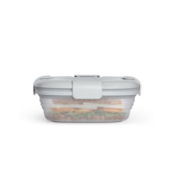 STOJO On The Go Translucent Collapsible Lunch Box - 700ml/24oz - Reusable Travel Bento Boxes - Folding Silicone Storage Container - Nestable & Stackable - Dishwasher & Microwave Safe - Cashmere