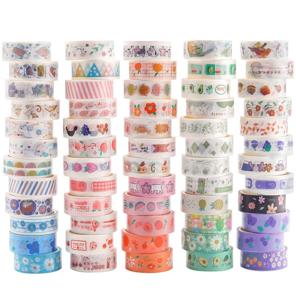 VIPNAJI 60 Rolls Washi Tape Set, Masking Tapes, 15 MM Breite DIY Papier Tape,dekoratives Klebeband zum Basteln, für Scrapbooking DIY Handwerk Bastler verschönert Bullet Journals Planer etc, Bunt