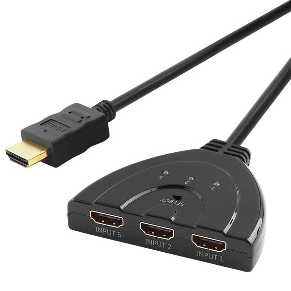 BestPlug Automatische HDMI Adapter Verteiler-Box Splitter Weiche mit 20cm Kabel, 1 HDMI Stecker männlich auf 3 HDMI Buchse Kupplung weiblich vergoldet, High Speed, geeignet für 3D HD FullHD