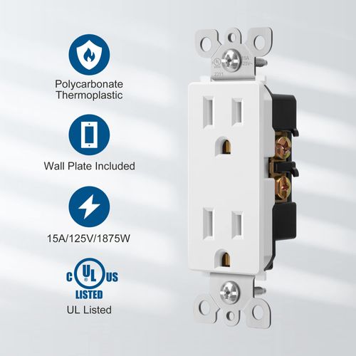 DEWENWILS Decorator Receptacle Outlet with Wall Plate, 15 Amp Standard Electrical Wall Outlet, Non-Tamper Resistant, UL Listed, White (10 Pack)