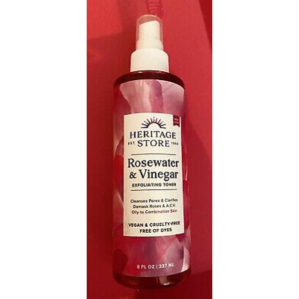 Rosewater & Vinegar Heritage Store 8 oz Exfoliating Toner Vegan Oily To Combo