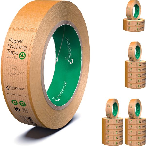 Pandabode Kraft Paper Packing Tape 24mm x 50m | Brown Paper Tape for Strong Parcel Packaging | 1/2/3/6/12 pack | Recyclable & Eco Friendly (1)